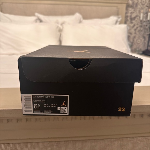 NEW w/ Box! Big Kids Air Jordan 1 Low Black, White & Red Sneakers - Picture 8 of 8